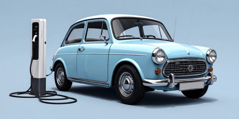 Coche antiguo convertido en vehículo eléctrio