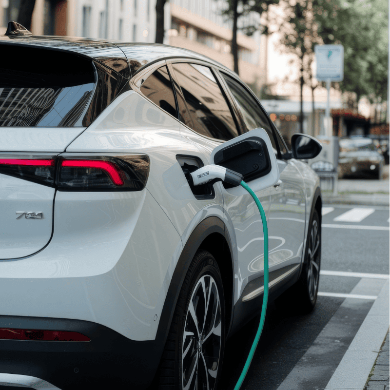 Coche eléctrico conectado a un punto de recarga en Madrid